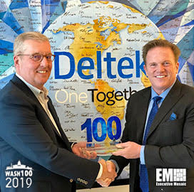 Jim Garrettson, CEO of Executive Mosaic, Presents Deltek President & CEO Michael Corkery His Second Wash100 Award