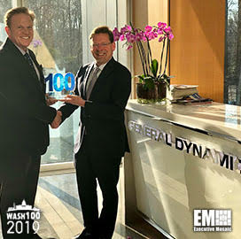 Jim Garrettson, CEO of Executive Mosaic, Presents Chris Marzilli, Executive Vice President of General Dynamics, His Third Wash100 Award
