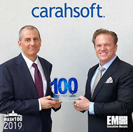 Jim Garrettson, CEO of Executive Mosaic, Presents Craig Abod, President of Carahsoft, His Fifth Wash100 Award