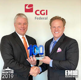 Jim Garrettson, CEO of Executive Mosaic, Presents Tim Hurlebaus, President of CGI Federal, His Second Wash100 Award