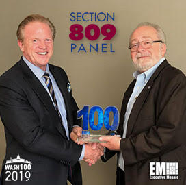 Jim Garrettson, CEO of Executive Mosaic, Presents David Drabkin, Chairman of Section 809 Panel, His First Wash100 Award