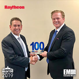 Jim Garrettson, CEO of Executive Mosaic, Presents David Wajsgras, President of IIS Business for Raytheon, With His Fifth Consecutive Wash100 Award