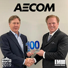 Jim Garrettson, CEO of Executive Mosaic, Presents John Vollmer, President of AECOM Management Services, His Fourth Wash100 Award