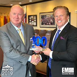 Jim Garrettson, CEO of Executive Mosaic, Presents Ken Asbury, CEO of CACI International, His Sixth Wash100 Award