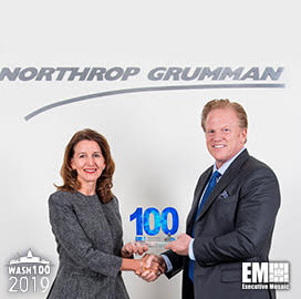 Jim Garrettson, CEO of Executive Mosaic, Presents Kathy Warden, CEO of Northrop Grumman, Her Fourth Wash100 Award