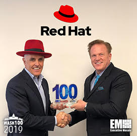 Jim Garrettson, CEO of Executive Mosaic, Presents Paul Smith, SVP and GM of Red Hat, His Third Wash100 Award