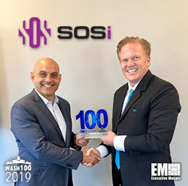 Jim Garrettson, CEO of Executive Mosaic, Presents Julian Setian, President and CEO of SOS International, His First Wash100 Award