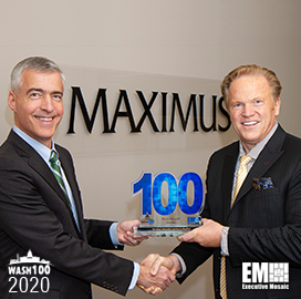 Bruce Caswell, President and CEO of Maximus, Receives Second Consecutive Wash100 Award From Jim Garrettson, CEO of Executive Mosaic