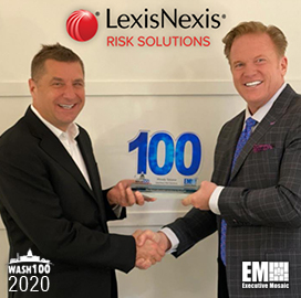 Jim Garrettson, CEO of Executive Mosaic, Presents Haywood Talcove, CEO, Government, LexisNexis Risk Solutions, His First Wash100 Award