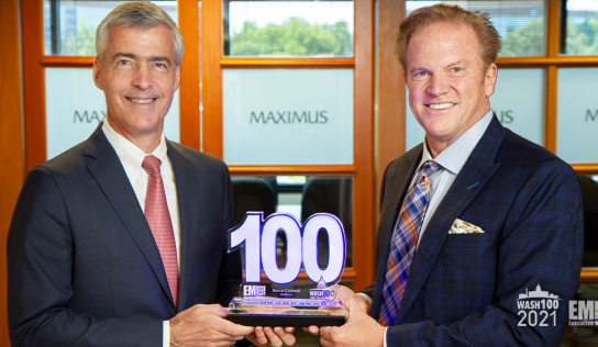 Executive Mosaic CEO Jim Garrettson Presents Third Consecutive Wash100 Award to Maximus President, CEO Bruce Caswell
