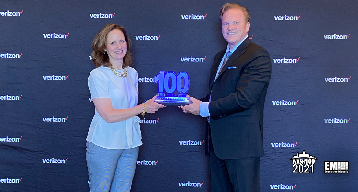 Verizon Public Sector SVP Jennifer Chronis Presented First Wash100 Award By Executive Mosaic CEO Jim Garrettson
