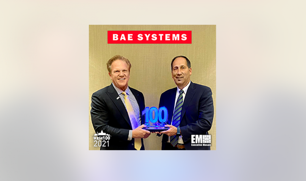 BAE Intelligence & Security President Al Whitmore Presented Fourth Consecutive Wash100 Award From Executive Mosaic CEO Jim Garrettson
