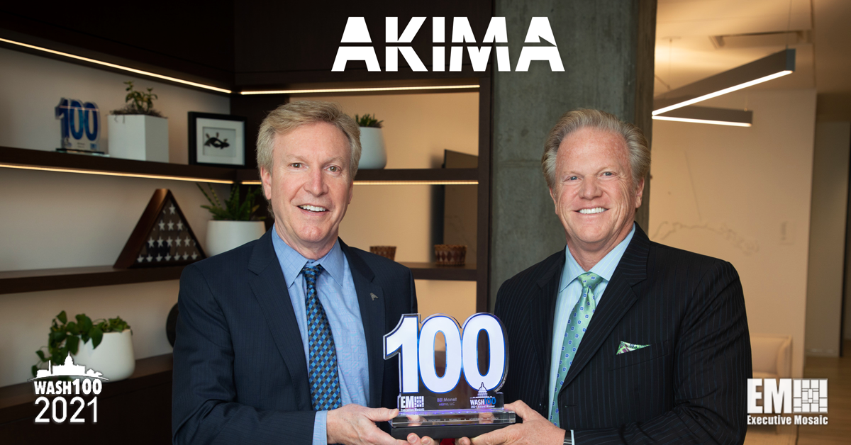 Akima President, CEO Bill Monet Presented Second Consecutive Wash100 Award By Executive Mosaic CEO Jim Garrettson