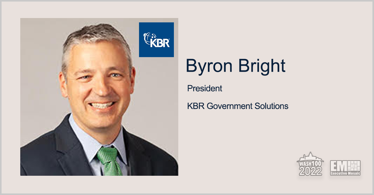 Byron Bright, President of KBR Government Solutions, Receives 3rd Wash100 Award for Military Tech Support, Company Growth Leadership