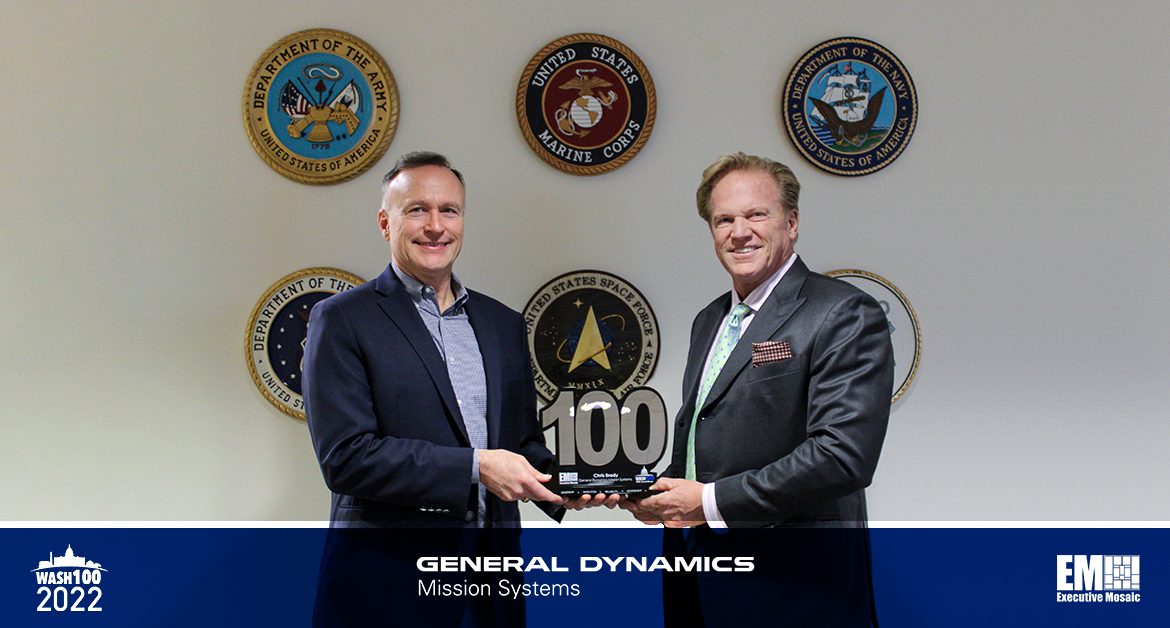 Chris Brady, President of General Dynamics Mission Systems, Receives 3rd Consecutive Wash100 Award From Executive Mosaic CEO Jim Garrettson