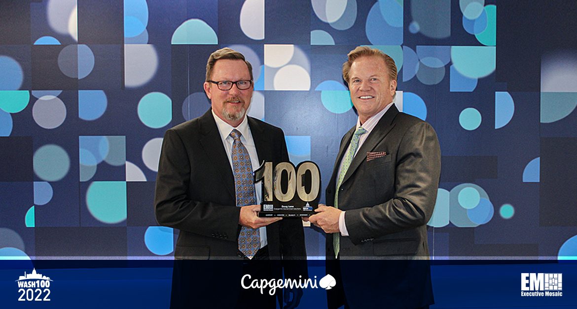 Executive Mosaic CEO Jim Garrettson Presents Doug Lane, CEO of Capgemini Government Solutions, His 2022 Wash100 Award