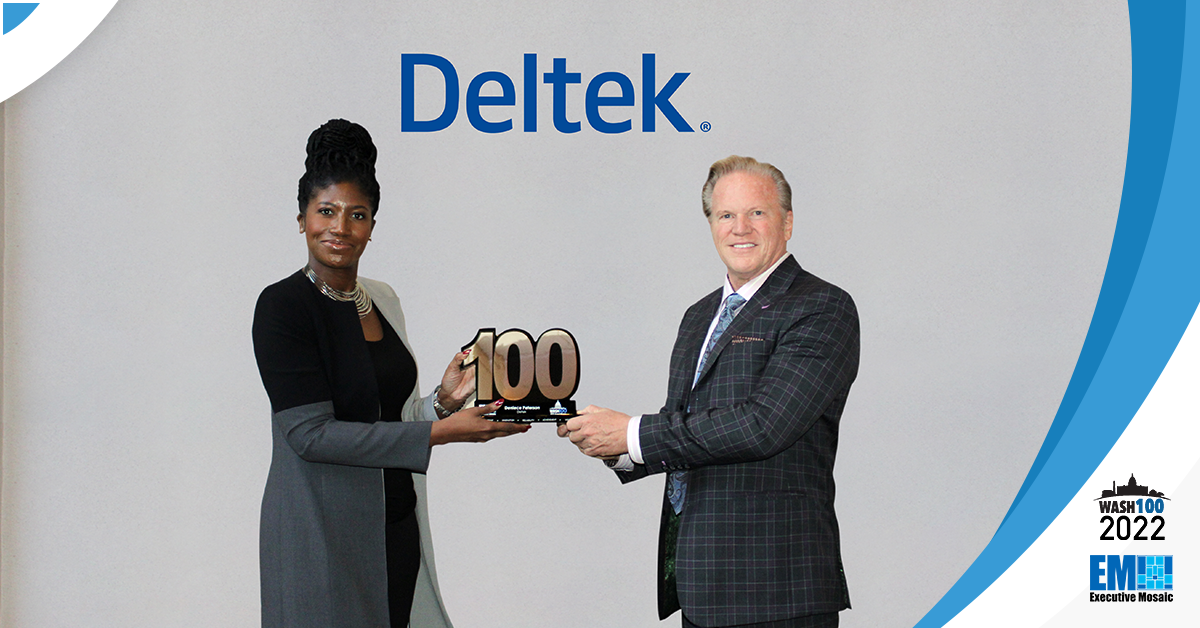 Executive Mosaic CEO Jim Garrettson Presents 2022 Wash100 Award to Deltek Senior Director Deniece Peterson