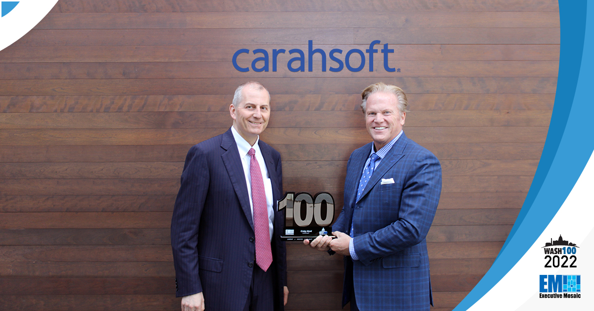 Executive Mosaic CEO Jim Garrettson Presents 8th Wash100 Award to Carahsoft President Craig Abod