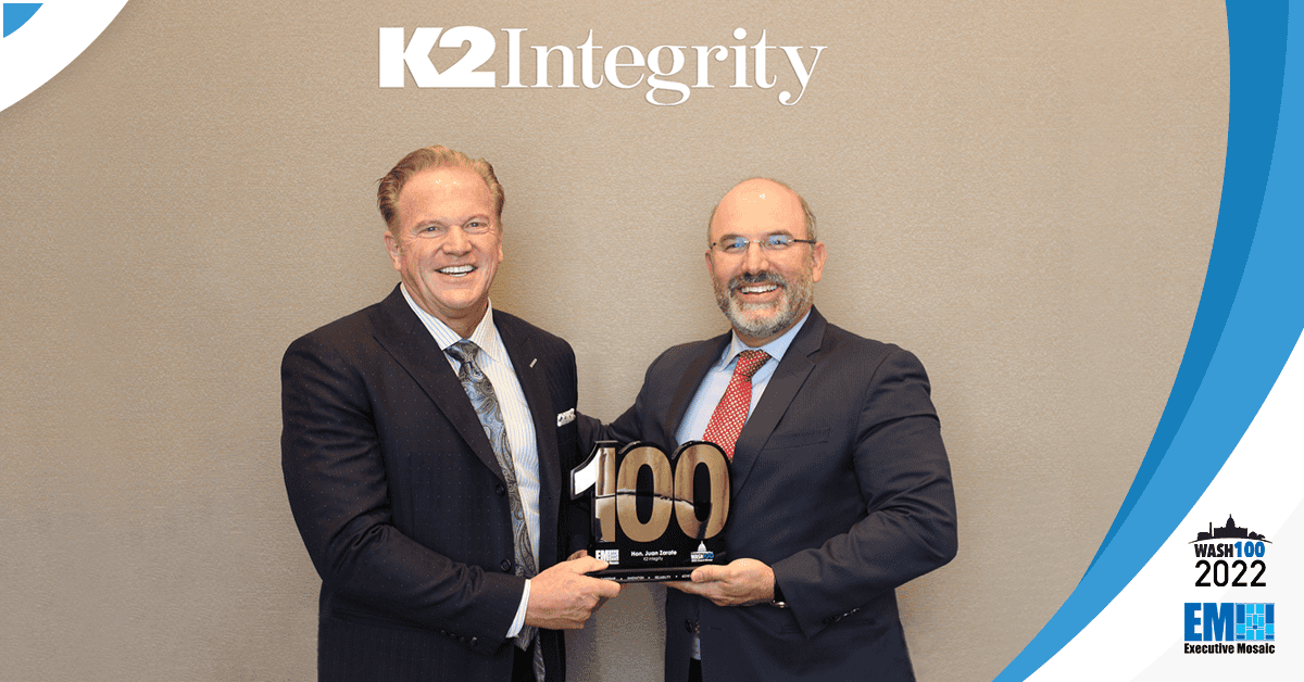 K2 Integrity’s Juan Zarate Receives 2nd Wash100 Award From Executive Mosaic CEO Jim Garrettson