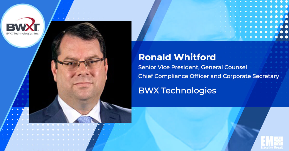 Ronald Whitford Promoted to BWXT SVP & General Counsel