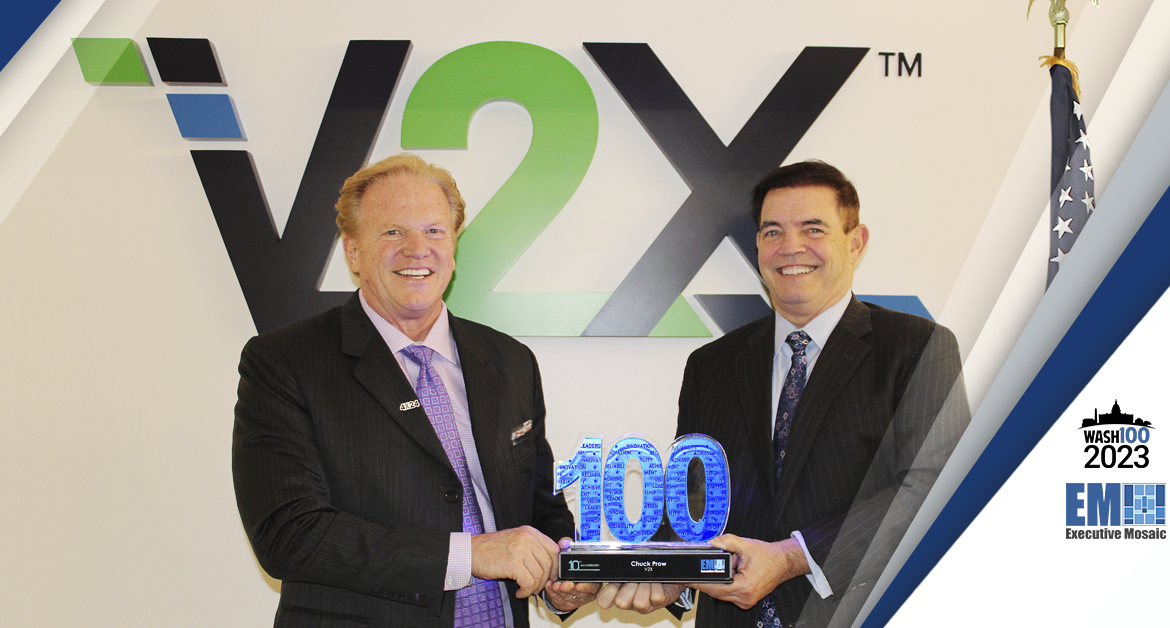 V2X Leader Chuck Prow Accepts 2023 Wash100 Award From Executive Mosaic Chief Jim Garrettson