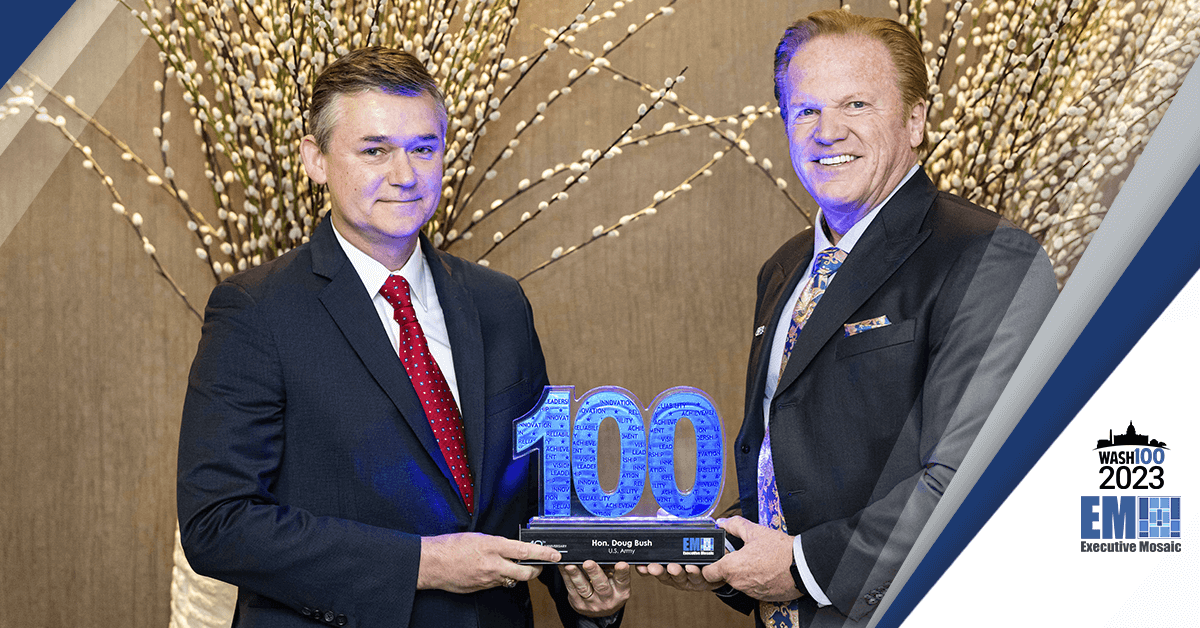 Army Acquisition Asst. Secretary Doug Bush Collects 1st Wash100 Award From Founder Jim Garrettson