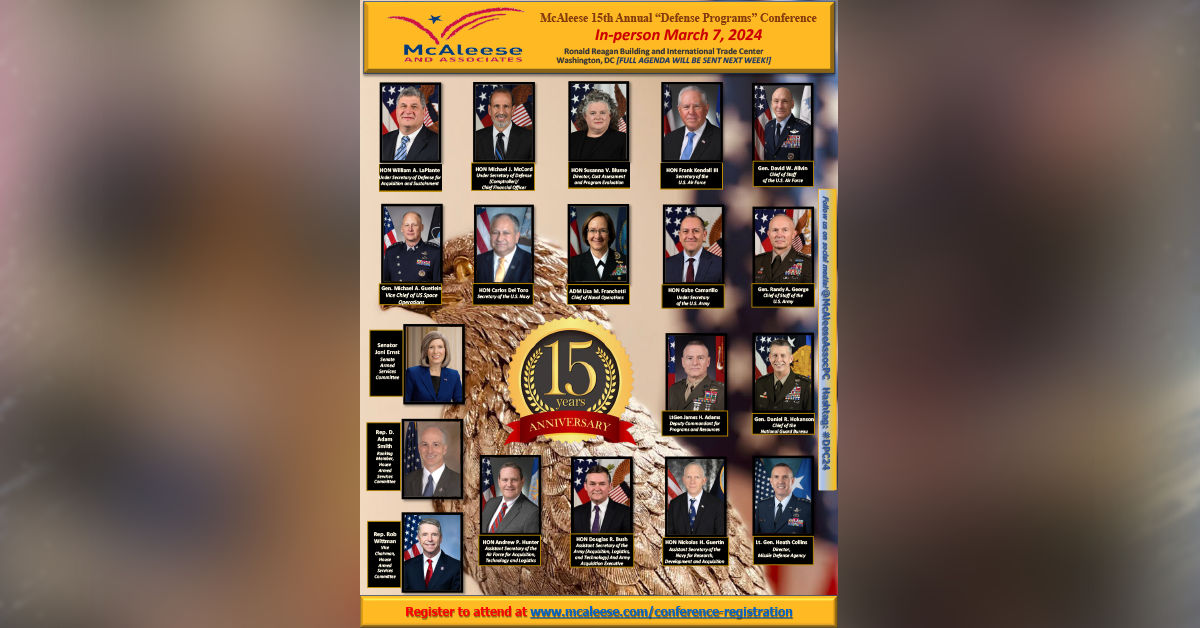 Top DOD Leaders to Speak at McAleese's 15th Annual Defense Programs Conference