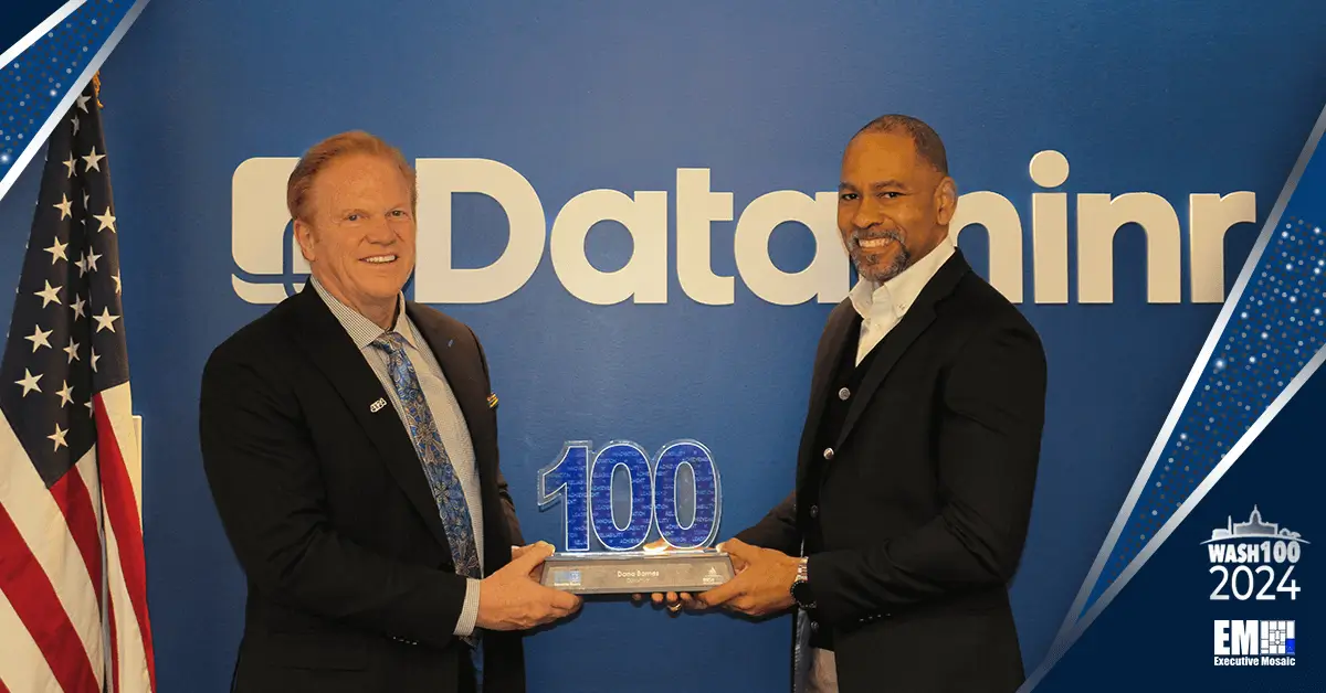 Executive Mosaic’s Jim Garrettson Presents 2024 Wash100 Award to Dataminr Government President Dana Barnes
