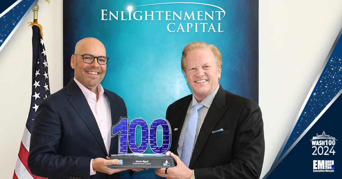 Executive Mosaic’s Jim Garrettson Presents 2024 Wash100 Award to Enlightenment Capital’s Jason Rigoli
