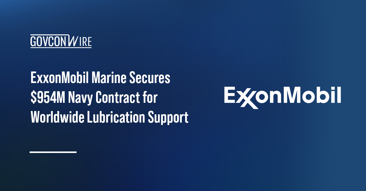 ExxonMobil Marine Secures $954M Navy Contract for Worldwide Lubrication Support ExxonMobil logo. ExxonMobil Marine was awarded a contract by the U.S. Navy to provide lubricants and engineering services.