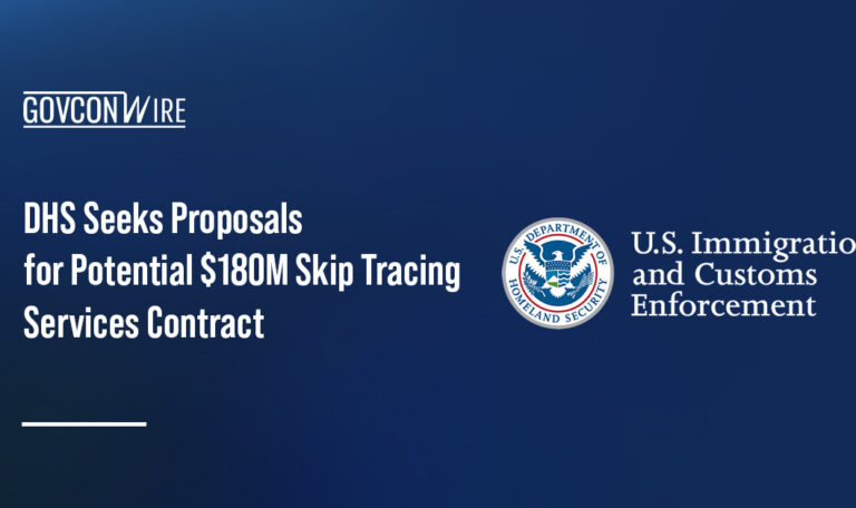 Immigration and Customs Enforcement logo. ICE has begun seeking offers for a $180 million contract for skip tracing services.