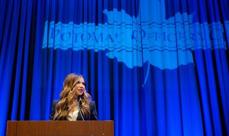 Kristi Noem. The DHS secretary discussed record Coast Guard investment at the 2025 Homeland Security Summit on Nov. 12. Photo: DHS.