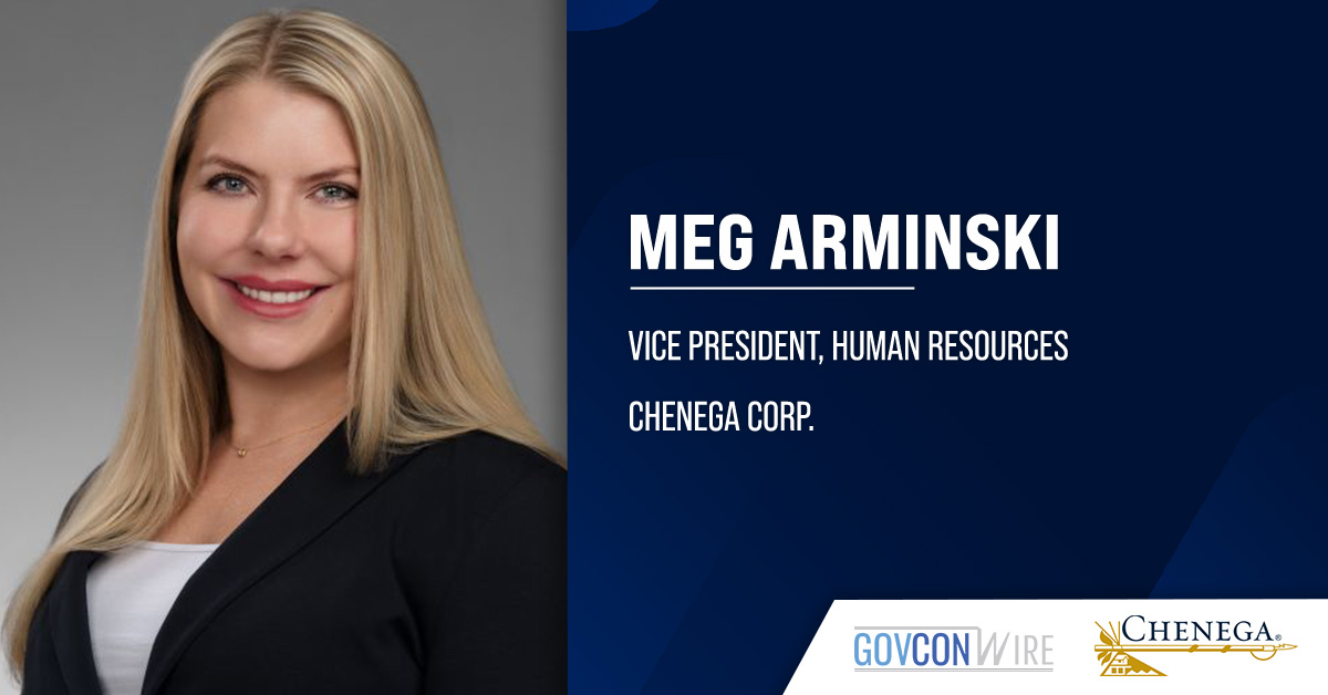 Meg Arminski Joins Chenega as Vice President of Human Resources Meg Arminski, vice president of human resources at Chenega. Arminski brings to Chenega 20 years of HR leadership experience