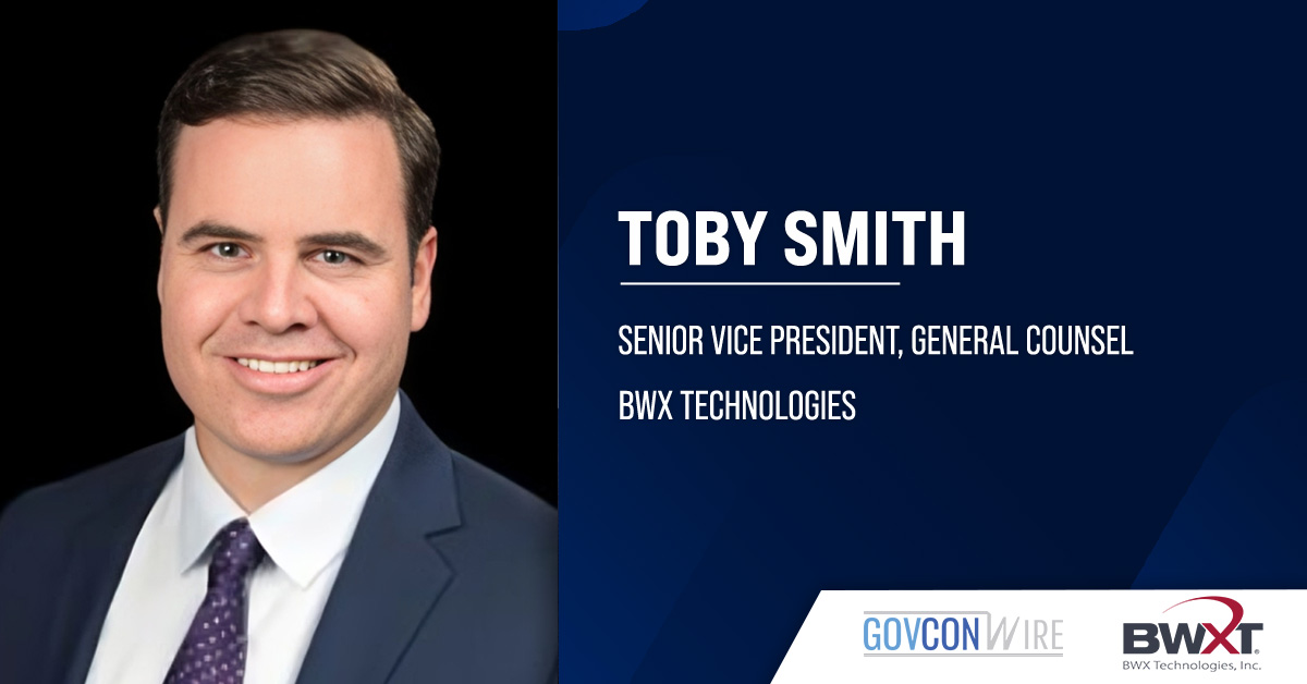 Toby Smith. The new SVP and general counsel at BWXT previously held leadership roles at Otis.
