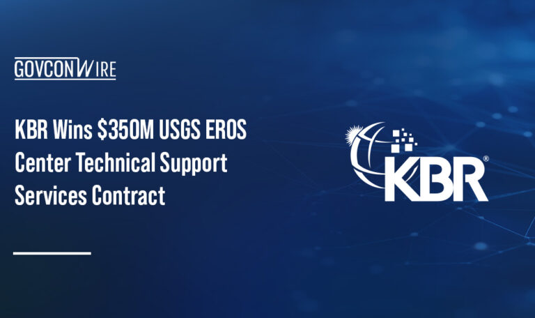 KBR logo. KBR won a U.S. Geological Survey contract to provide technical support services for the USGS EROS Center.