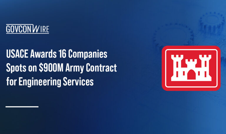USACE logo. The U.S. Army Corps of Engineers awarded 16 companies spots on a $900 million contract for engineering services.