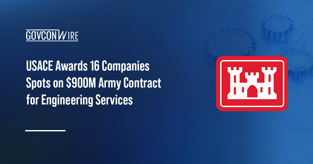 USACE logo. The U.S. Army Corps of Engineers awarded 16 companies spots on a $900 million contract for engineering services.