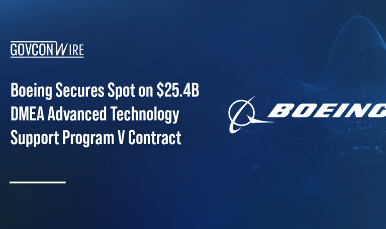 Boeing logo. DMEA awarded Boeing a spot on the $25.4B ATSP V contract.