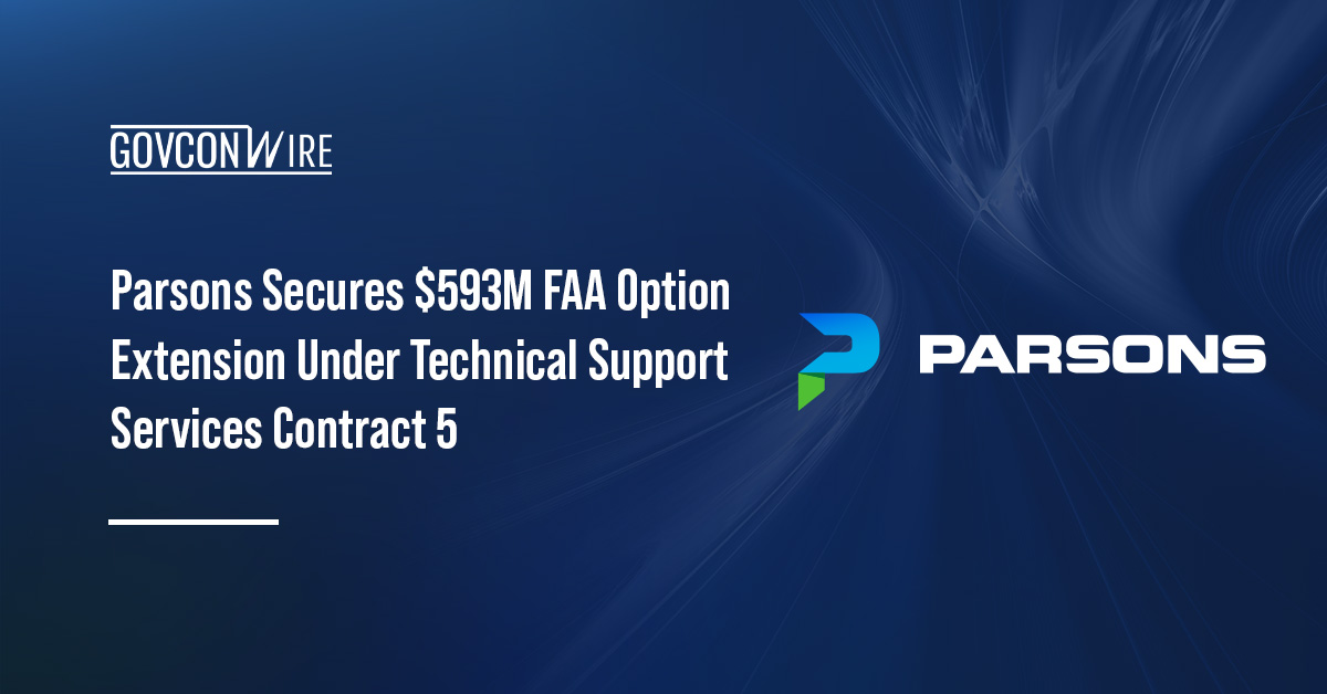 Parsons logo. Parsons has secured a $593 million FAA TSSC 5 contract extension.