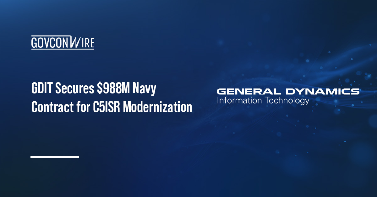 General Dynamics Information Technology logo. GDIT received a U.S. Navy contract for C5ISR systems modernization support.