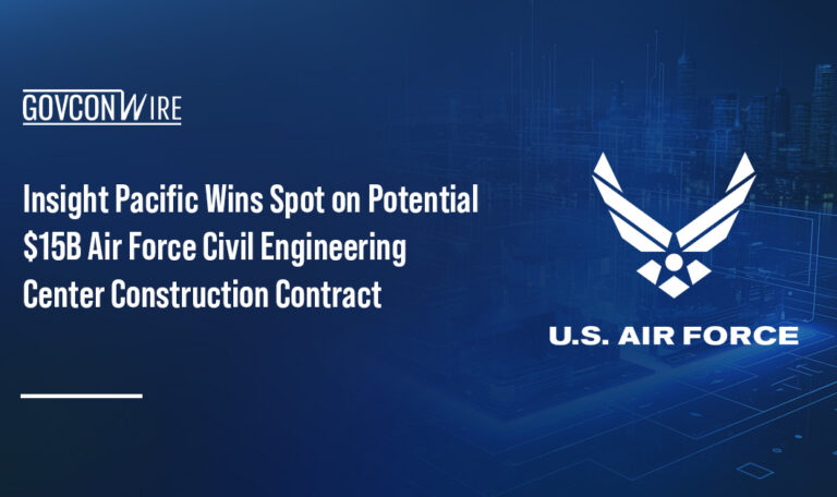 USAF logo. Insight Pacific won a spot on a contract for construction services for the Air Force Civil Engineering Center.