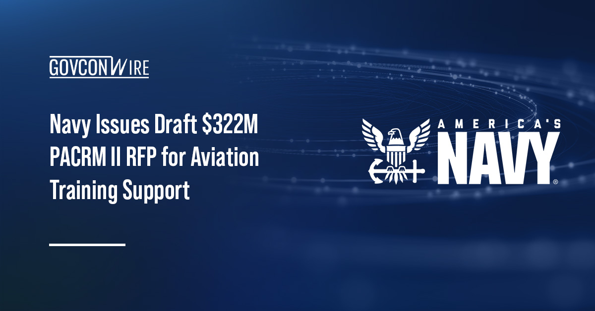 US Navy logo. The Navy issued a draft RFP for the Pilot and Aircrew Curriculum Revision and Maintenance II contract.