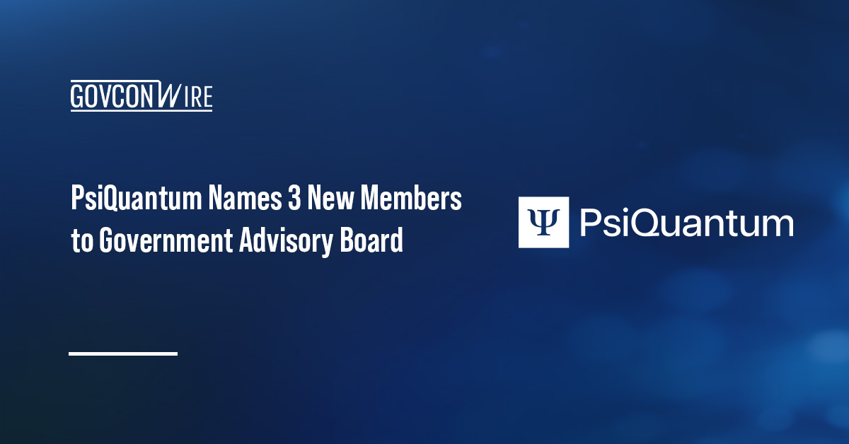 PsiQuantum logo. Stephen Biegun, Ellen Lord and Chris Miller joined Bob Sharp on the PsiQuantum government advisory board.