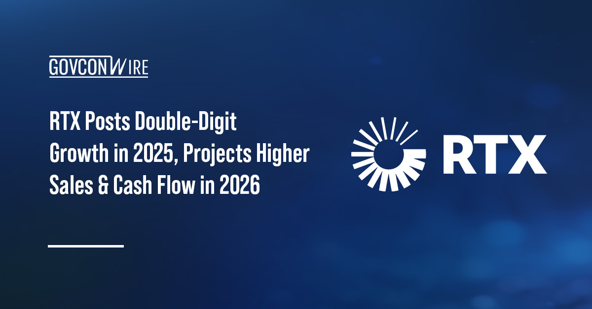 RTX logo. RTX posted double-digit sales growth in 2025.