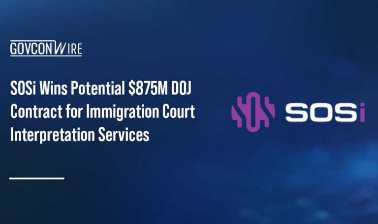 SOSi logo. DOJ awarded SOSi a potential $875M contract to support EOIR immigration hearings with interpretation services.
