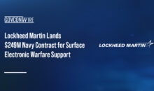 Lockheed Martin logo. The Navy awarded Lockheed Martin a contract to support the Surface EW Improvement Program.