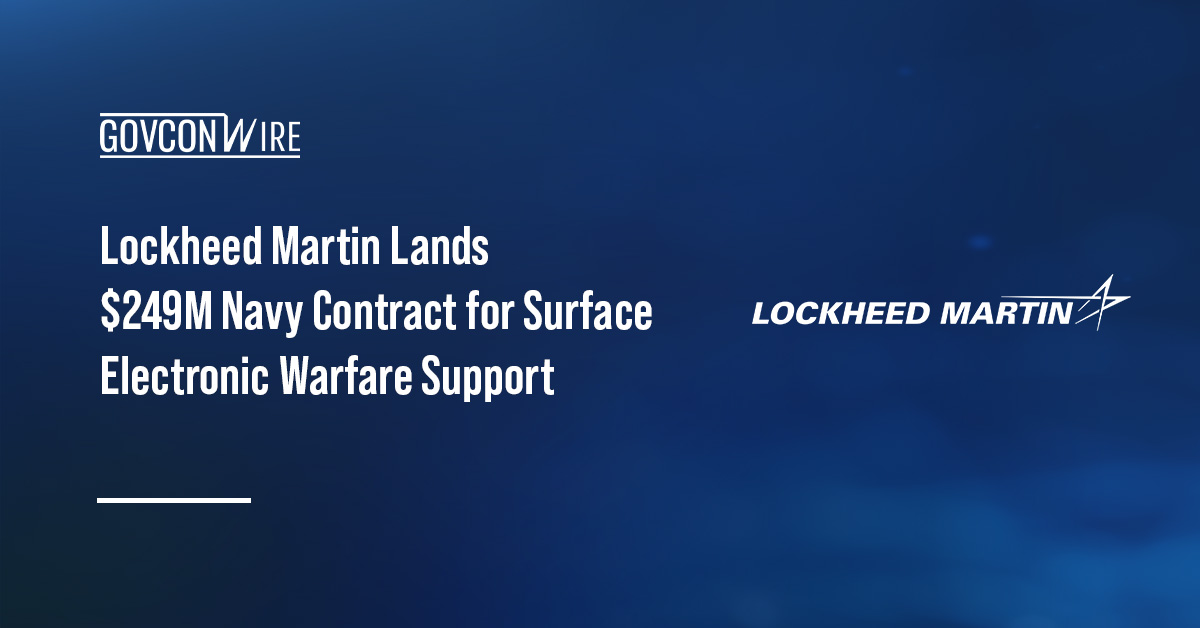 Lockheed Martin logo. The Navy awarded Lockheed Martin a contract to support the Surface EW Improvement Program.