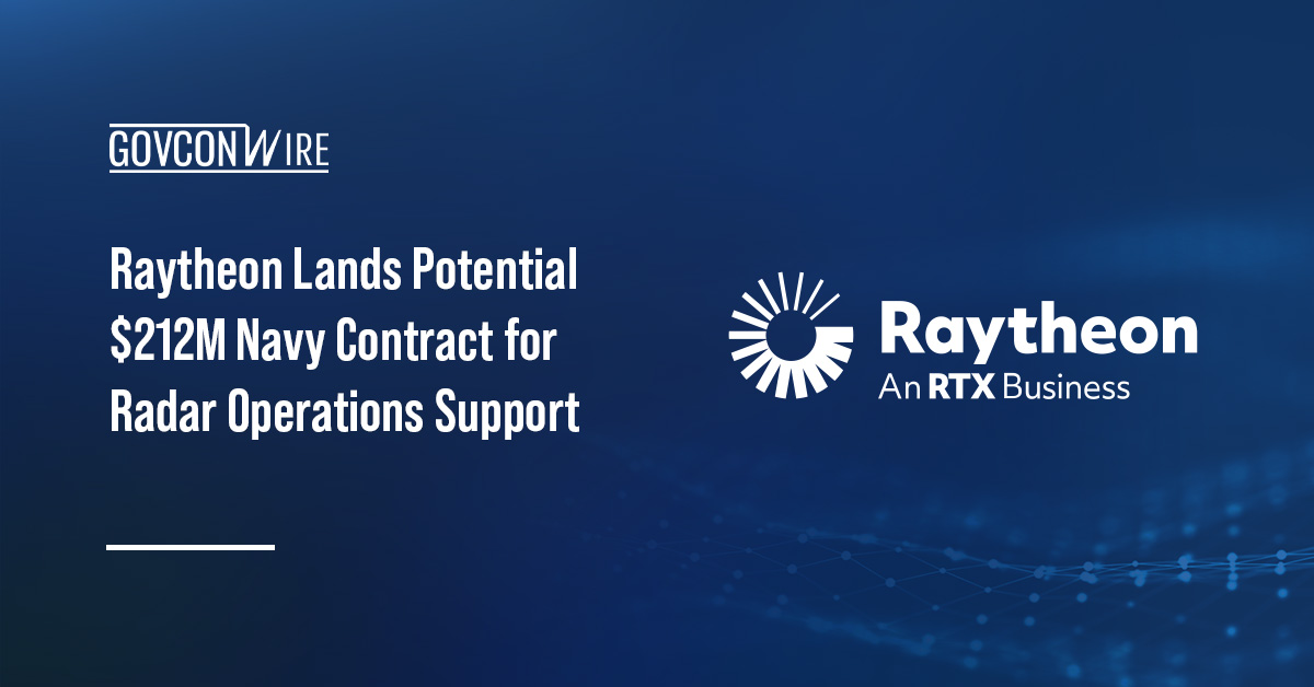 Raytheon logo. Raytheon received a Navy contract to provide operations support for a relocatable over-the-horizon radar.