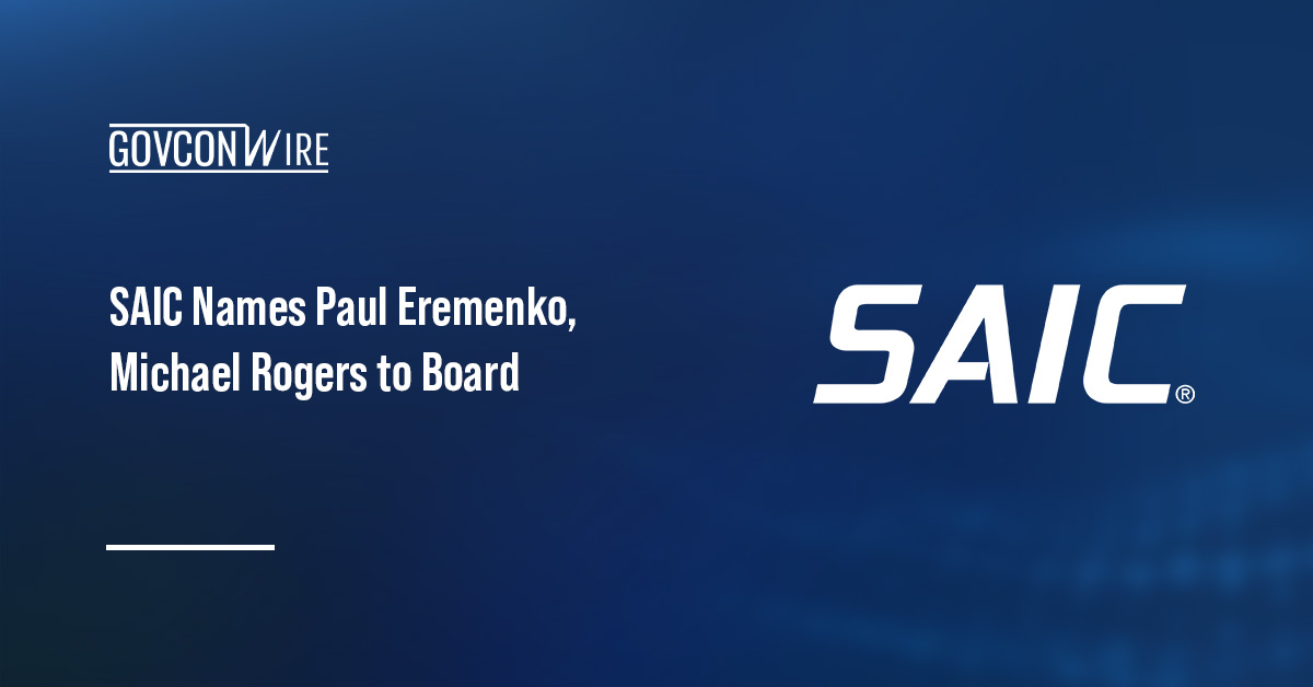 SAIC logo. SAIC has named Paul Eremenko, an AI expert, and Michael Rogers, a retired U.S. Navy admiral, to its board.