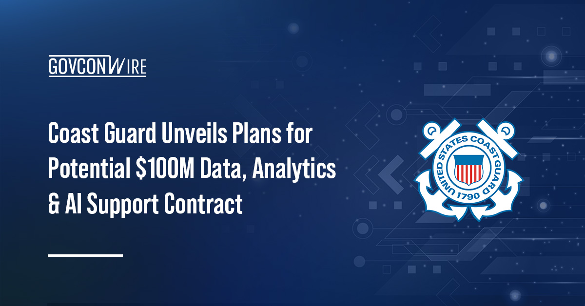 U.S. Coast Guard logo. USCG plans to compete a potential $100 million contract for data, analytics and AI support.